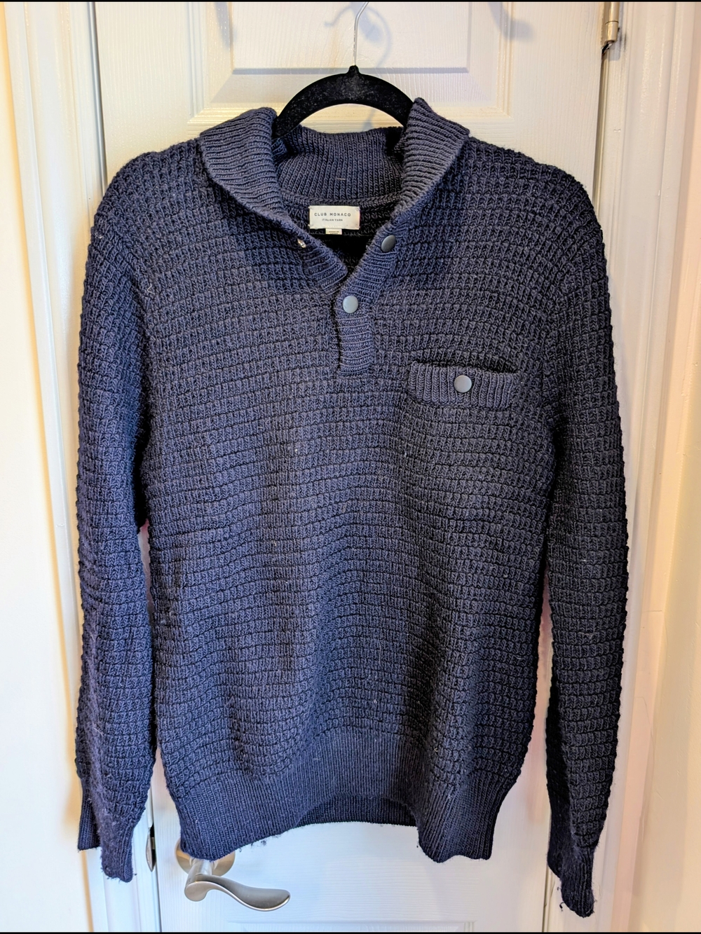 Club Monaco Men’s Navy Textured Shawl Collar Pullover
